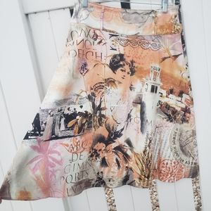 Sharon Endick Artsy Picture Prints Midi Skirt